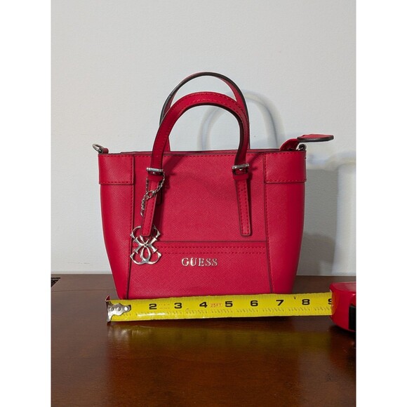 GUESS Mini Tote Satchel Handbag Bright Red Saffiano Charm Y2K EUC - Picture 3 of 8